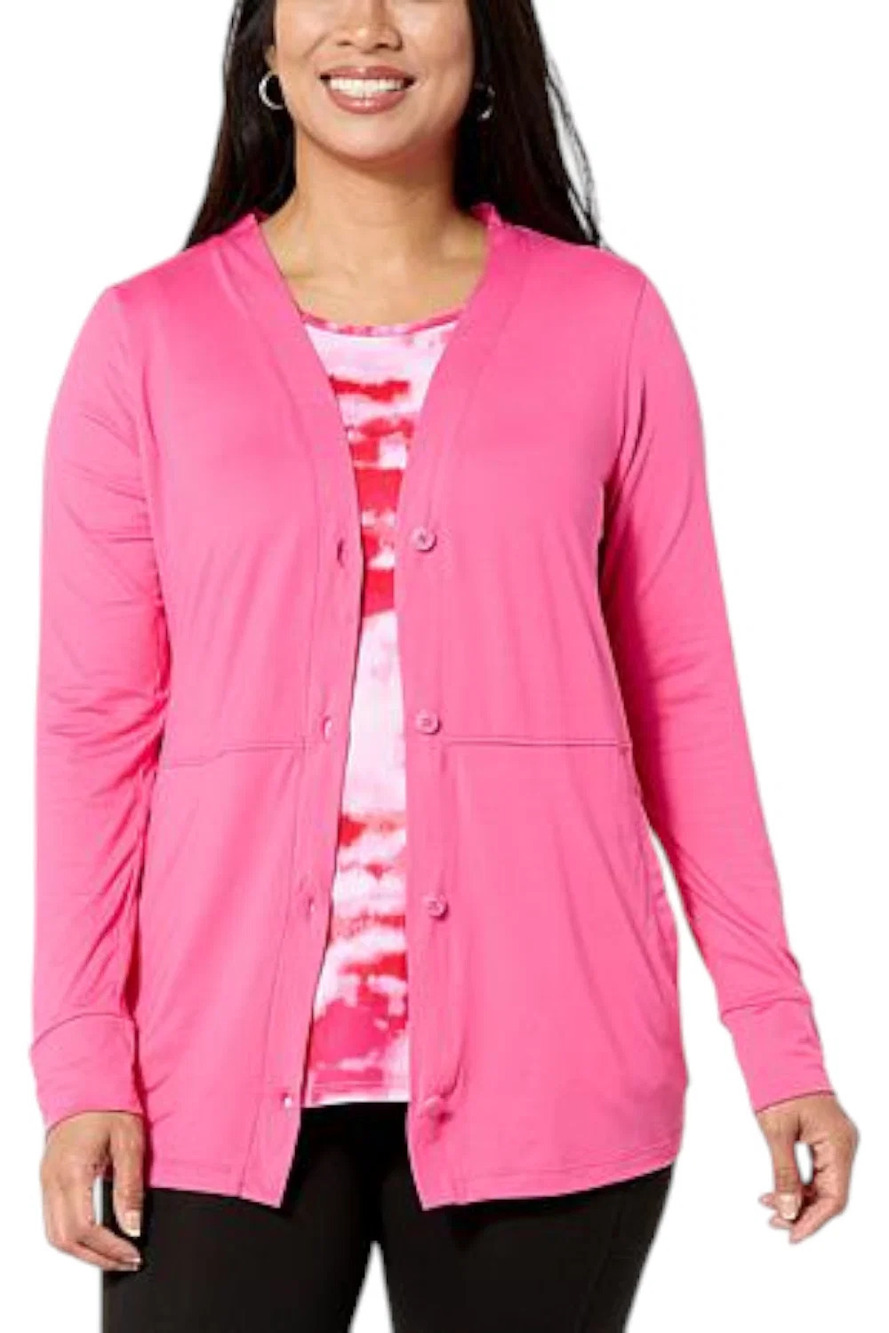 Comfort Code Women's Button Front Cardigan w Pockets Tropical Pink - Regular